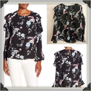 NWT Georgette Ruffle Cutout Printed Blouse